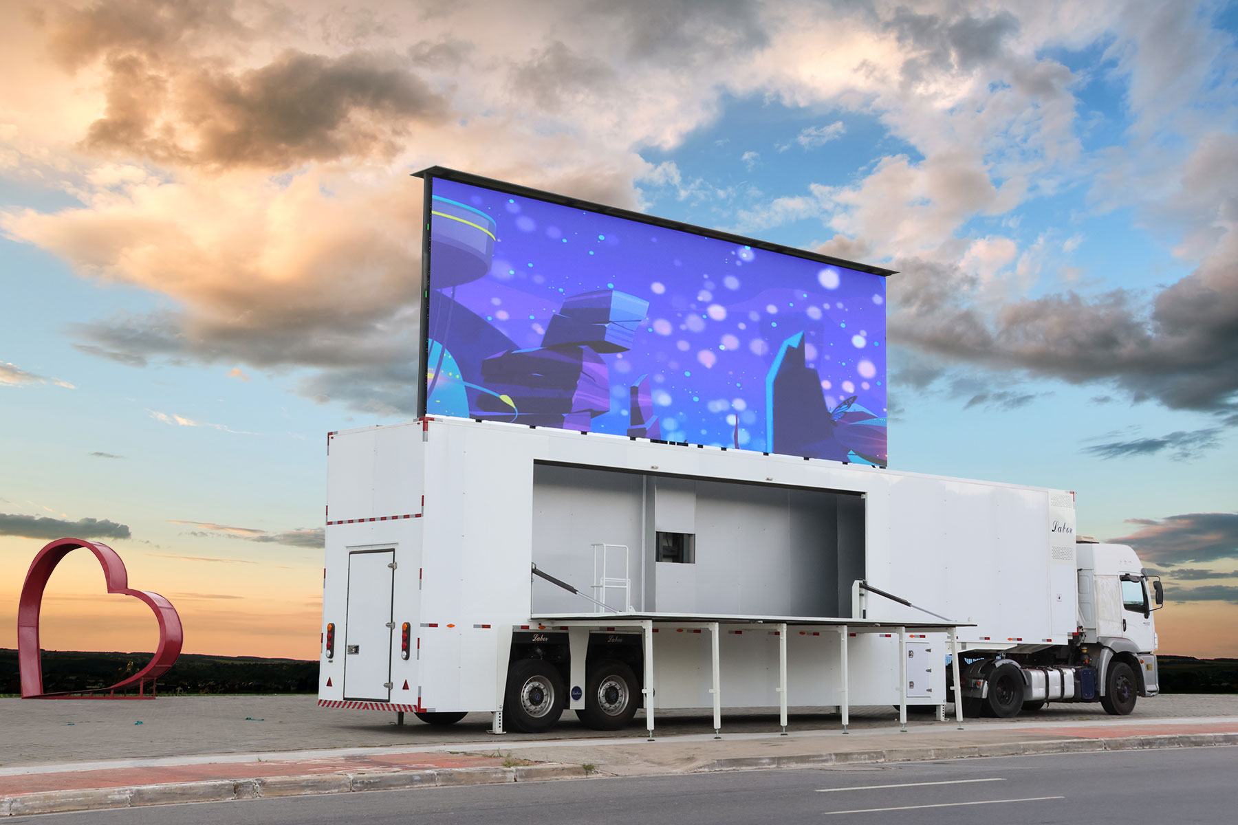 Unidade móvel de eventos Labor com telão LED