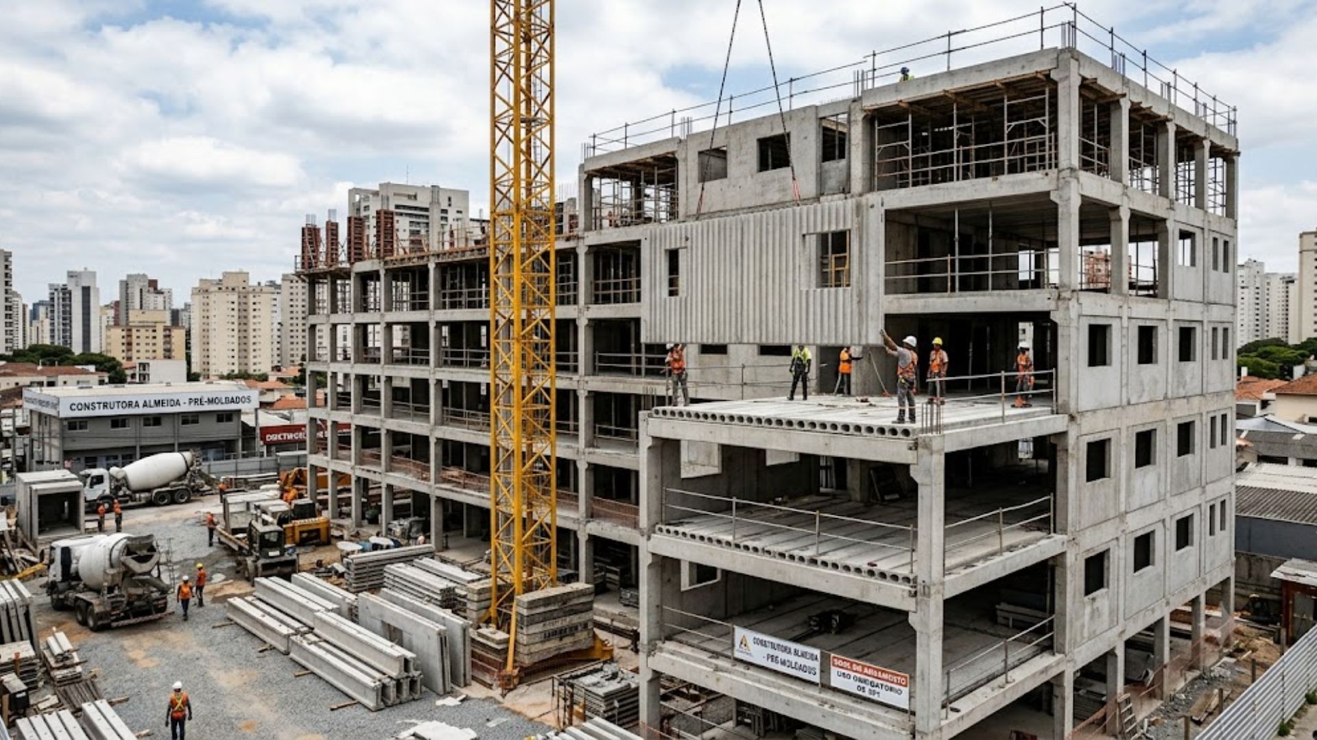 Inloader Concreto Labor em operação com peças pré-fabricadas