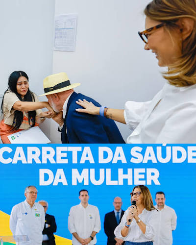 Registros de atendimento e apresentação da Carreta da Saúde da Mulher