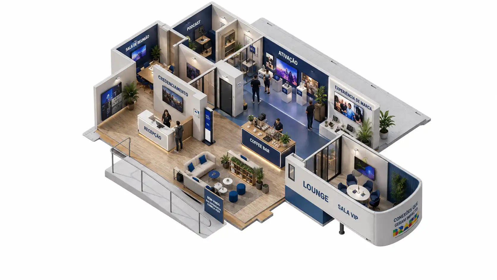 Planta simulada de espaço de ativação de marca modular Labor