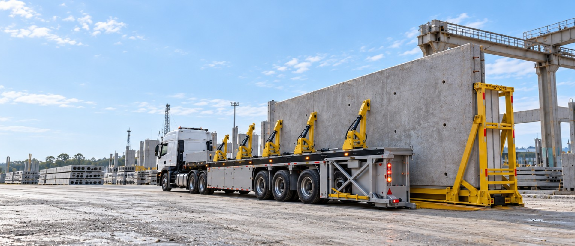 Concrete Loader Labor transportando painéis pré-fabricados de concreto